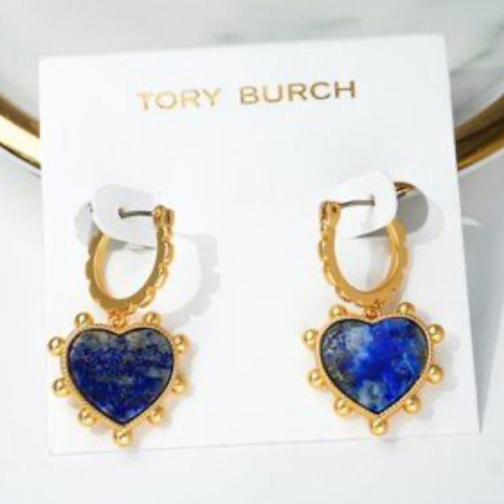 💓💓💓 Tory Burch Gold Heart Semi Precious Drop Earrings